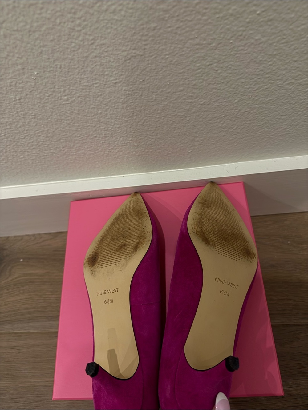 Nine West Fuchsia Suede Pointed Toe Heels - Picture 4 of 4